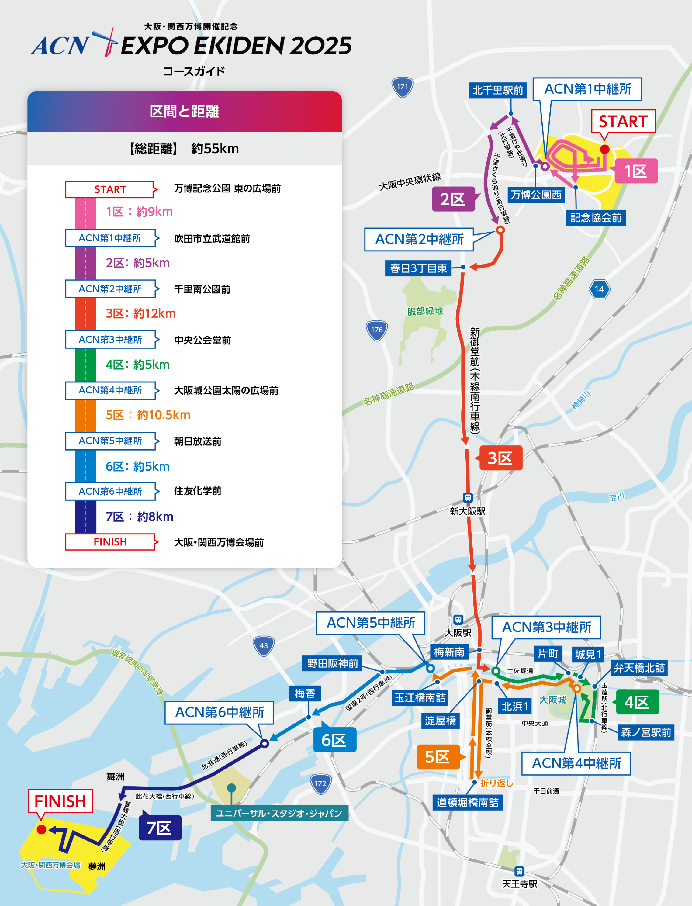 ACN EXPO EKIDEN 2025（エキスポ駅伝2025）コースマップ